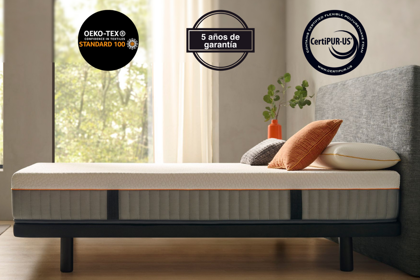 Colchón Ormu Premium directo de fabrica certificado Oeko-Tex y CertiPUR-US, con materiales seguros y duraderos, con 5 años de garantía y diseño elegante